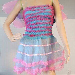 Ladies Sexy Baby Blue & Pink Tinkerbell 3 Piece Costume Size S/M